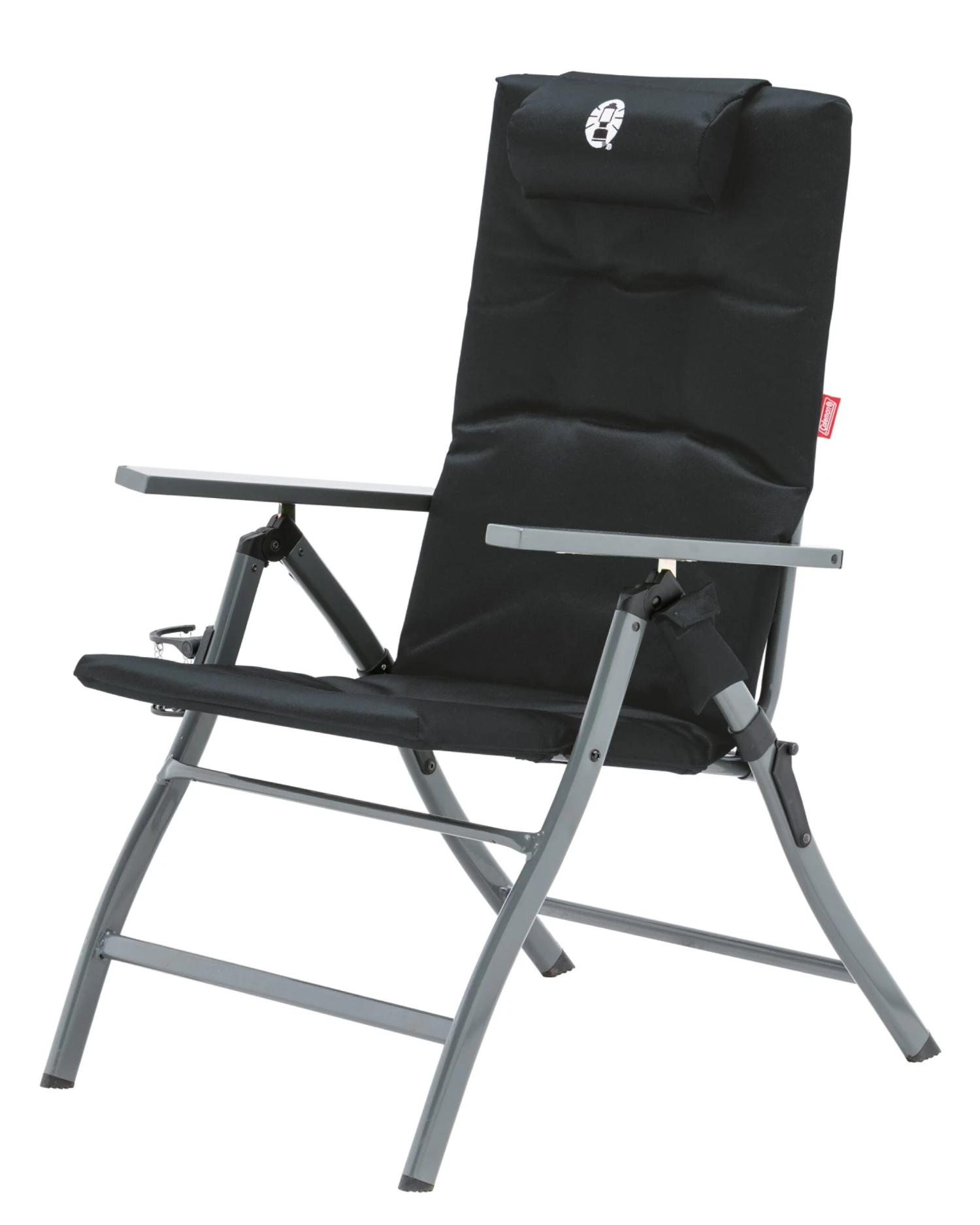 Coleman Flat Fold 5 Position Padded Chair With Glassp Black